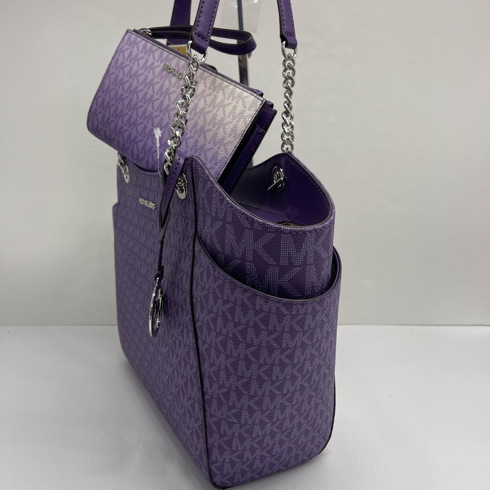 MICHAEL KORS JST Lg Chain Shoulder Tote & Double Zip Wristlet Wallet 
Dk Purple - Picture 3 of 16